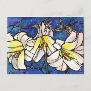 Blume aus weißer Tiger-Lilie, gestanzt mit Glas Postkarte