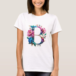 Blume B - Eleganter, blumengeschmückter T - Shirt