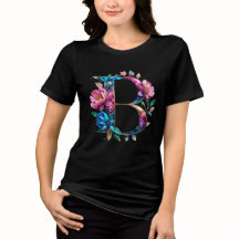 Blume B - Eleganter, blumengeschmückter T - Shirt