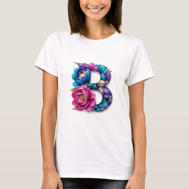 Blume b - Eleganter, blumengeschmückter T - Shirt  (Vorderseite)