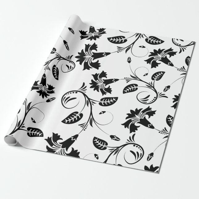 Blume-B&W-Schleifpapier | Luxuriöse Hochzeiten Geschenkpapier (Ungerollt)