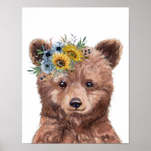 Blume Baby Bear Cub Kinderzimmer Kinderwald Poster