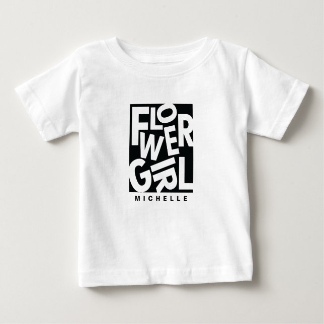 Blume Baby Girl in schwarzer Typografie, Hochzeit Baby T-shirt (Vorderseite)