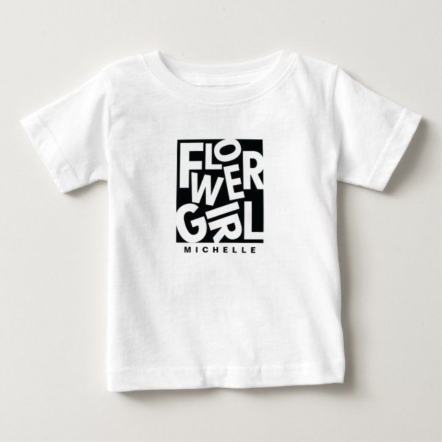 Blume Baby Girl in schwarzer Typografie, Hochzeit T-shirt (Vorderseite)