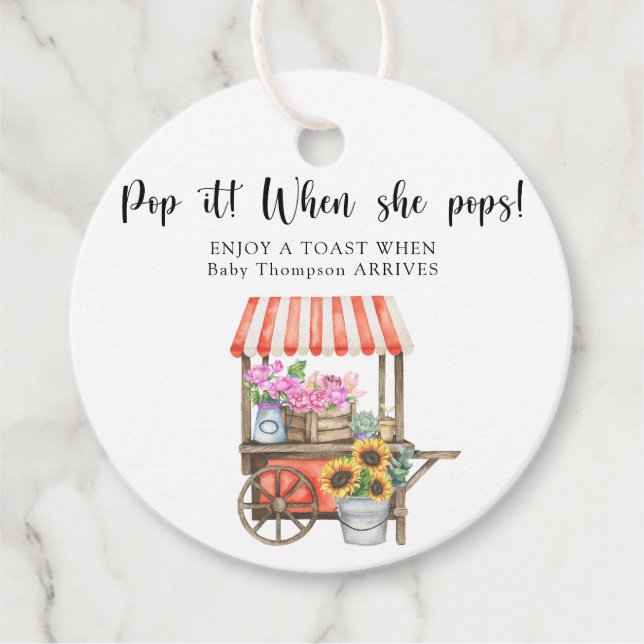 Blume Babydusche - Pop! Wenn sie Pop! Geschenkanhänger (Vorderseite)