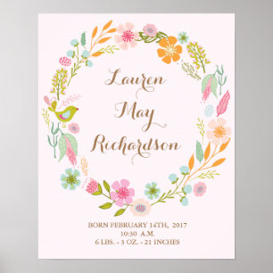 Blume Babygeburtstext Poster