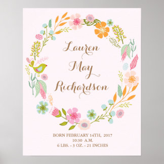 Blume Babygeburtstext Poster