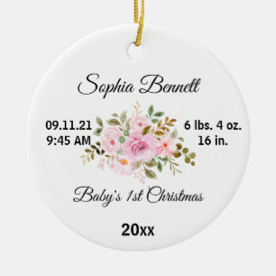 Blume Baby's First Christmas & Custom Birth Stats Keramik Ornament