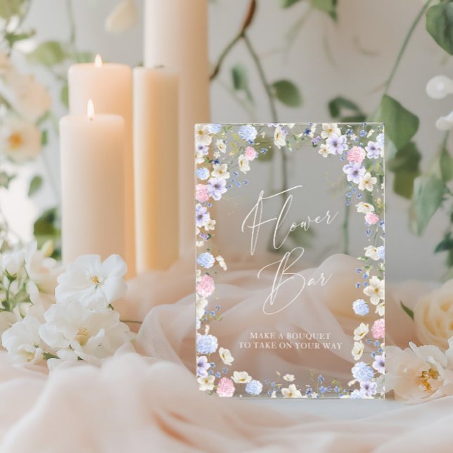 Blume Bar Blumenrosa Brautparty Acrylschild (Flower Bar Floral Pink Bridal Shower Table Acrylic Sign)
