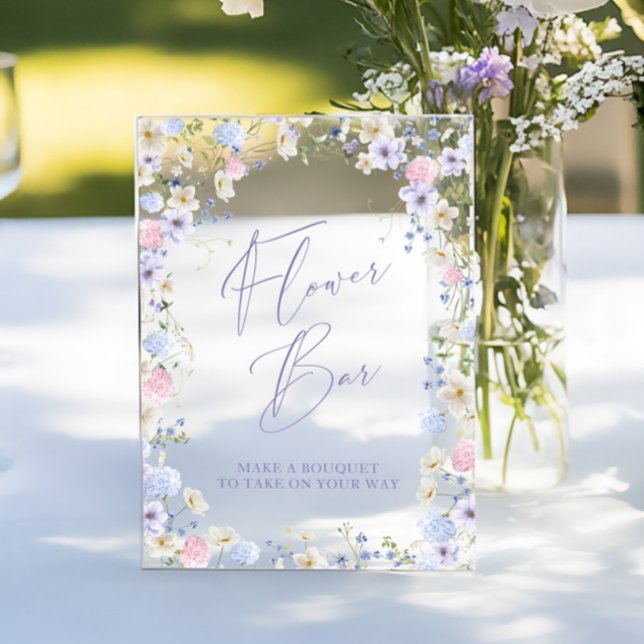Blume Bar Blumenrosa Brautparty Acrylschild (Flower Bar Floral Pink Bridal Shower Table Acrylic Sign)