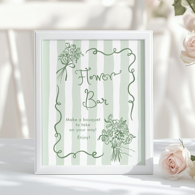 Blume Bar Whimsical Sage green Hand gezogen Bridal Poster (Von Creator hochgeladen)