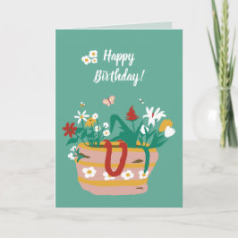 Blume Basket Happy Geburtstag Text - Mitte grün. Karte