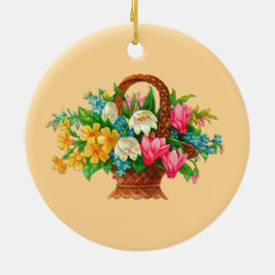 BLUME BASKET VINTAGES DESIGN KERAMIKORNAMENT