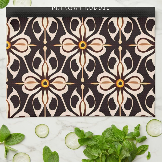 Blume Batik Gelbbeige Blumenmuster Geschirrtuch (Gefaltet)