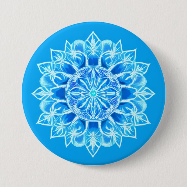 Blume Batik Mandala auf Türkis Button (Vorderseite)