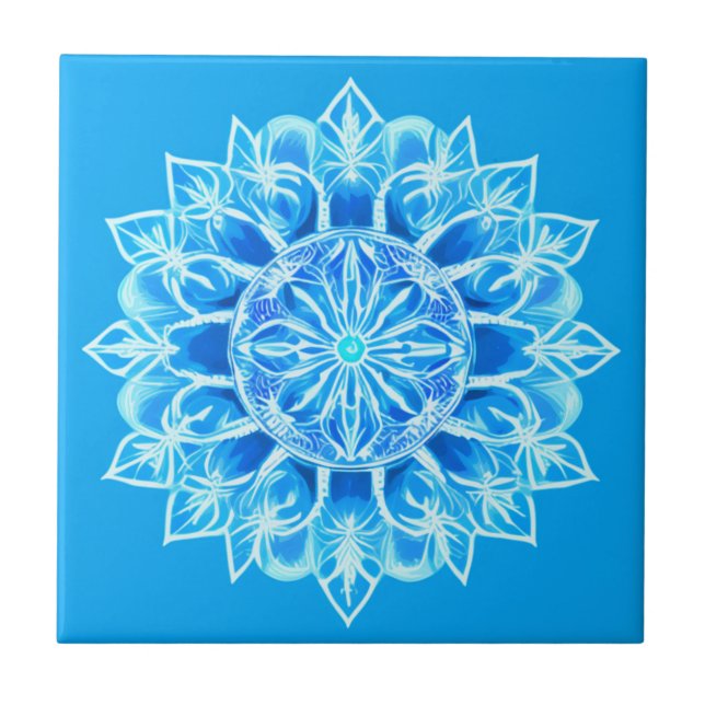 Blume Batik Mandala auf Türkis Fliese (Vorderseite)