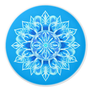 Blume Batik Mandala auf Türkis Keramikknauf