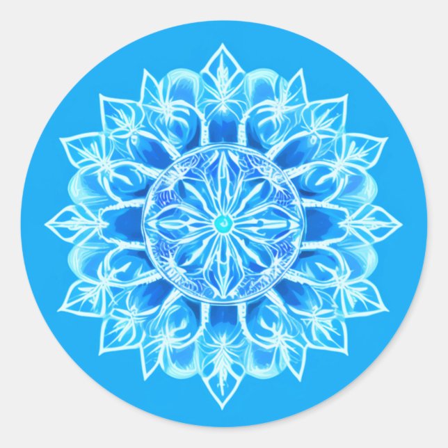 Blume Batik Mandala auf Türkis Runder Aufkleber (Vorderseite)