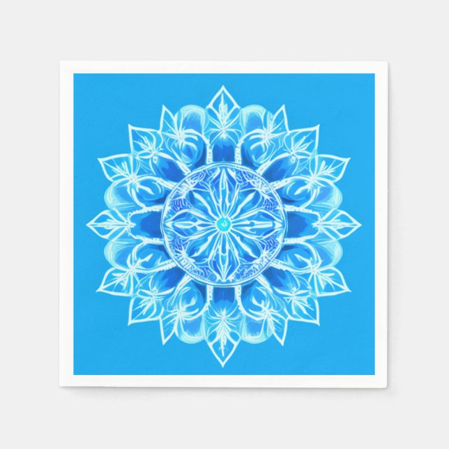 Blume Batik Mandala auf Türkis Serviette (Vorderseite)