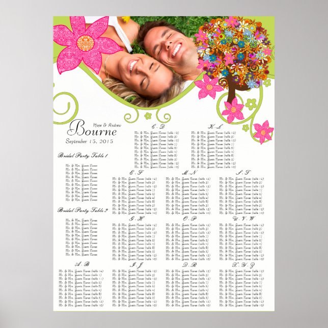 Blume Baum Sitzkarte Alphabetisch Poster (Vorne)