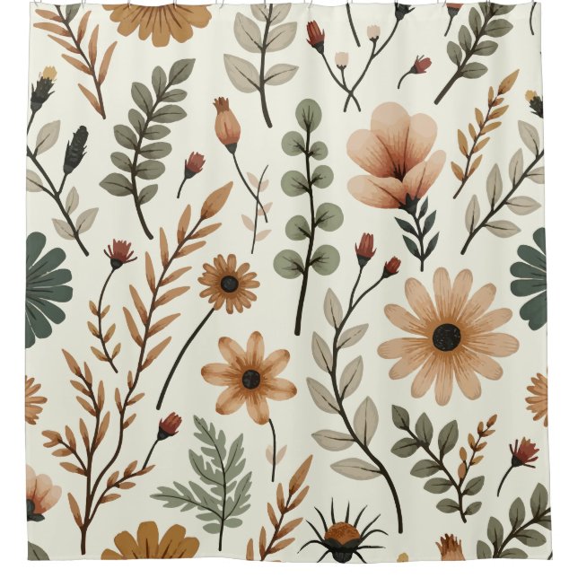 Blume Beige und Brown Boho Duschvorhang (Vorderseite)