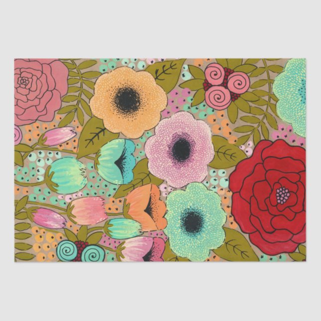 Blume bemalt Art Journal Geschenk Wrap Wrapping Seidenpapier (Vorderseite)