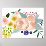 Blume, Berries und Blätter Aquarellfarben-Poster Poster<br><div class="desc">Handgemalte Aquarellgestaltung von Bethany Eden</div>