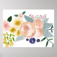 Blume, Berries und Blätter Aquarellfarben-Poster