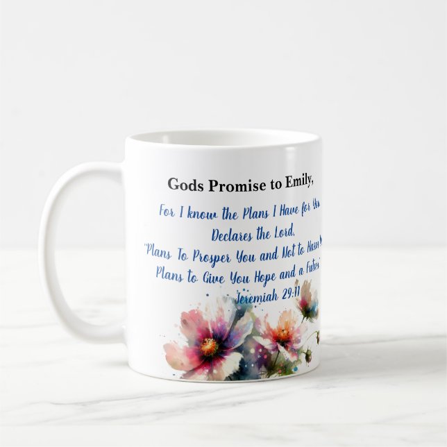 Blume Bible Verse Jeremiah 29:11 Persönliche Daten Kaffeetasse (Links)