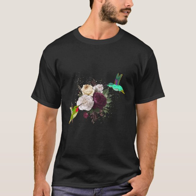 Blume Bird Animal Rosen Floral Hummingbird T-Shirt (Vorderseite)