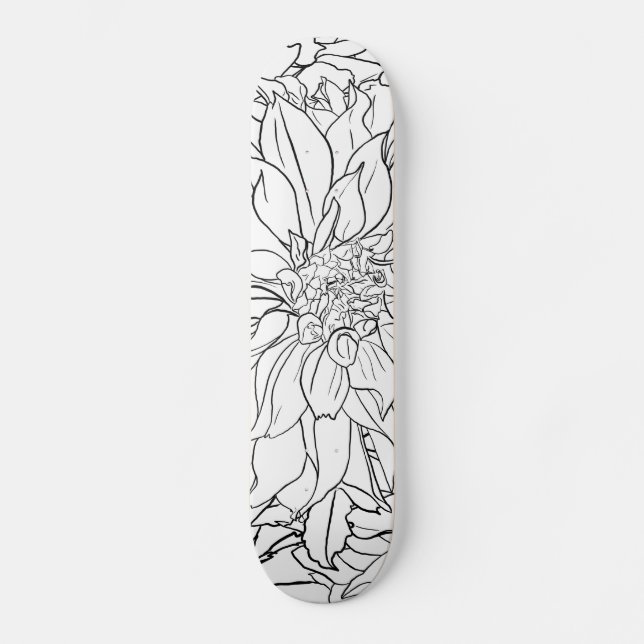 Blume Black and White Dahlia Skateboard (Vorderseite)