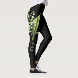 Blume Black May, Elegant Lily of the Valley Leggings