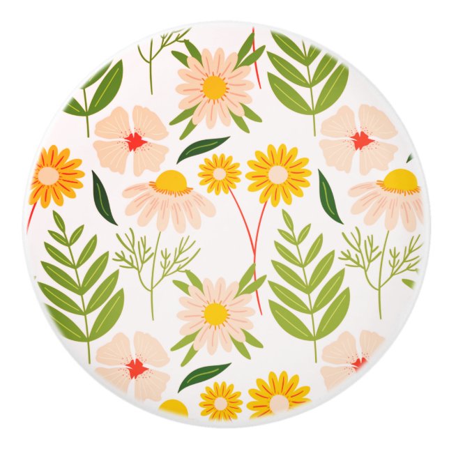 Blume & Blätter Gartenmuster Keramikknauf (Vorderseite)