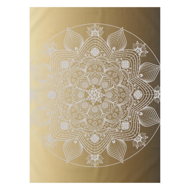 Blume, Blätter, Mandala aus weißer Leder auf Gold Tischdecke (Vorderseite)