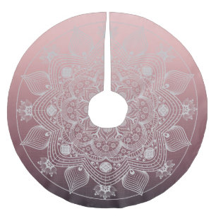 Blume, Blätter, Mandala, Weiße Spitzen, rosa Polyester Weihnachtsbaumdecke
