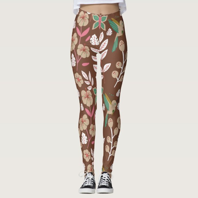 Blume, Blätter, Schmetterlinge, nahtlos, ohne Blum Leggings (Vorderseite)