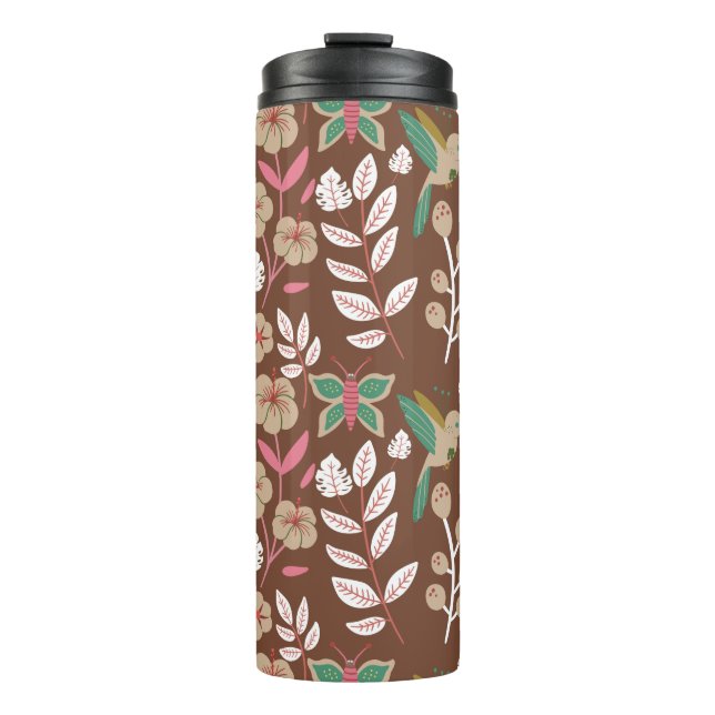 Blume, Blätter, Schmetterlinge, nahtlos, ohne Blum Thermosbecher (Vorderseite)