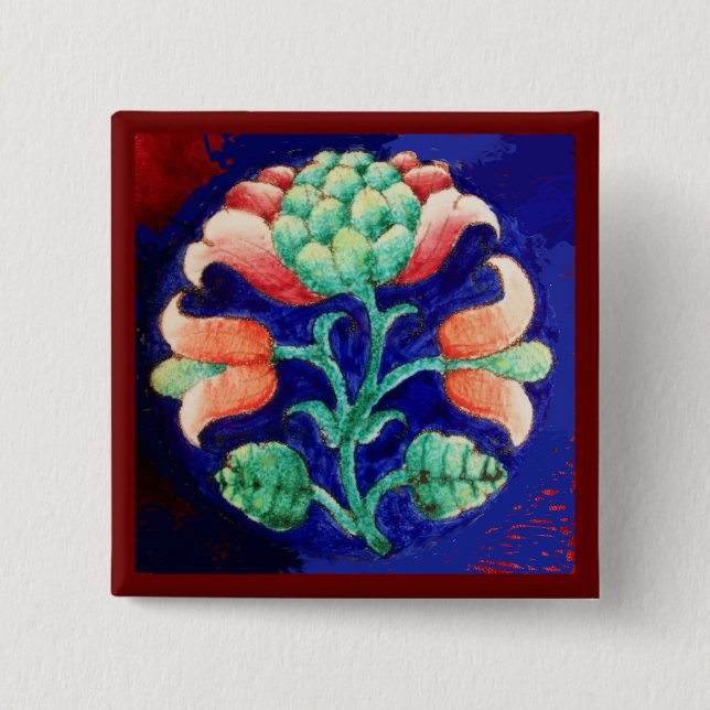 BLUME "BLAU GREEN FLORAL" BUTTON (Vorderseite)