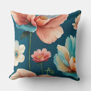 Blume Blau, Rosa und Pfirsich Kissen