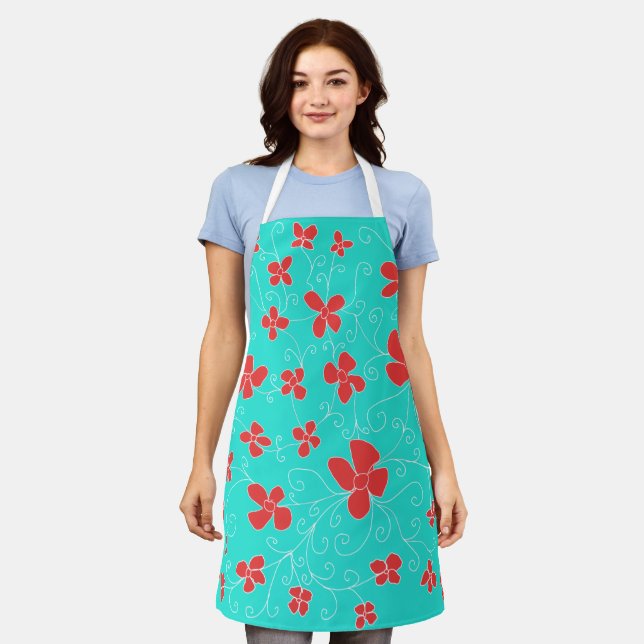 Blume blau und Blumen Schürze (Getragen)