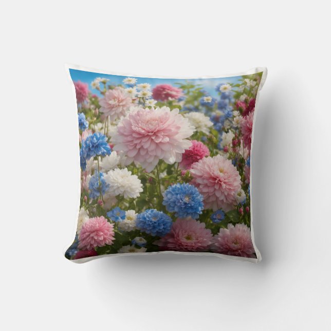 Blume Blau und Rose Kissen (Vorderseite)