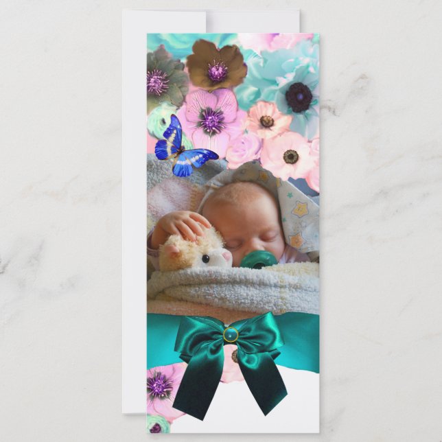 BLUME ,BLAUE BUTTERFLY BABY SHOWY FOTOVORLAGE EINLADUNG (Vorderseite)