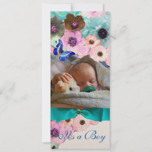 BLUME ,BLAUE BUTTERFLY BABY SHOWY FOTOVORLAGE EINLADUNG