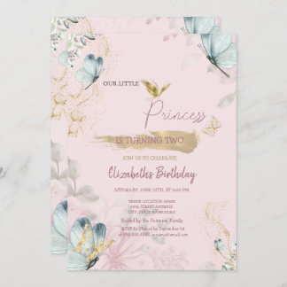 Blume Blaue Schmetterlinge Rosa Geburtstag Einladung