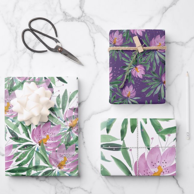 Blume Bloom Violet Originale Kunstwerke Geschenkpapier Set (Vorderseite)