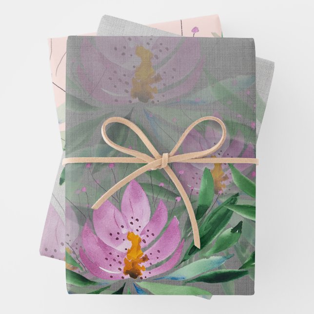 Blume Bloom Violet Wasserfarbe Mit Monogramm Geschenkpapier Set (Beispiel)