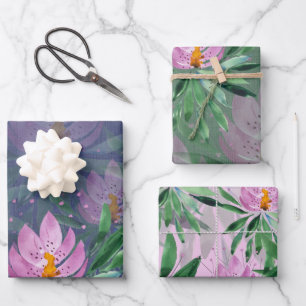 Blume Bloom Violet Wasserfarben Kunst Geschenkpapier Set