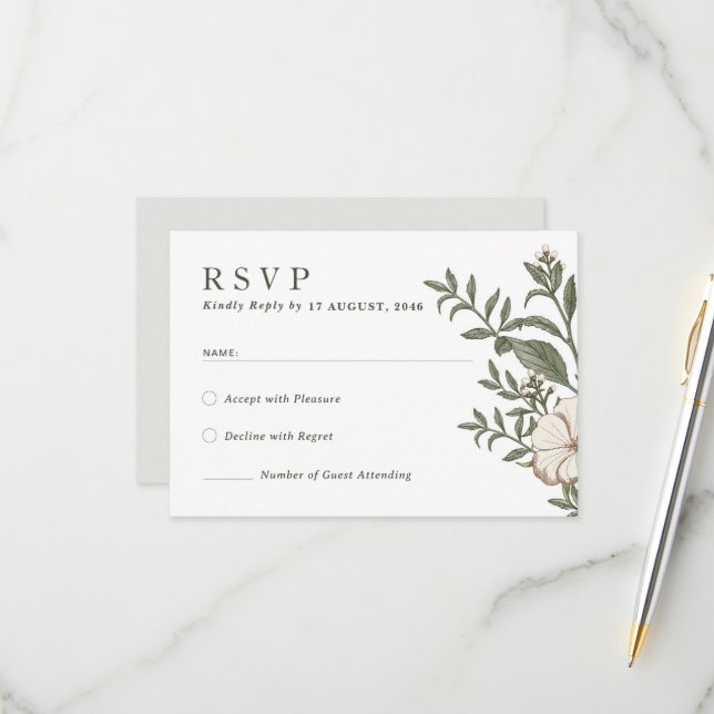 Blume Bloral Wedding RSVP Cards (Vorderseite/Rückseite Beispiel)