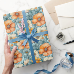 Blume Blue Orange Geschenkpapier