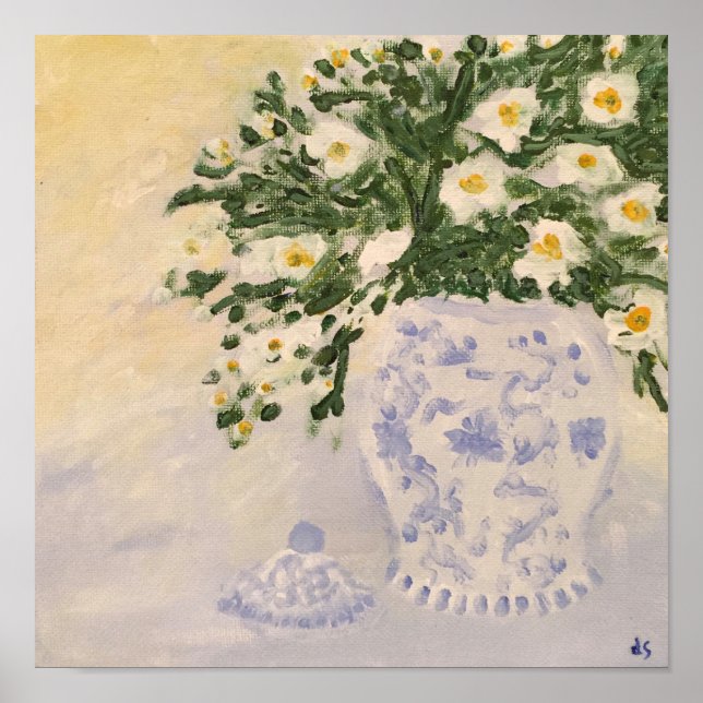 Blume Blue & White Ginger Jar Art Print Leinwand Poster (Vorne)